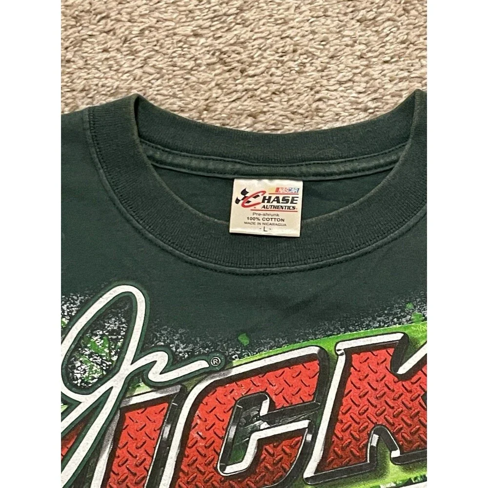 Vintage Chase Dale Jr Tee Shirt Mens Large Green All Over Print Racing Nascar